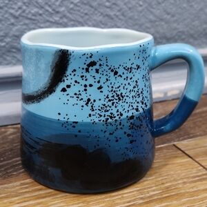 NWOT Blue Teal Black Abstract Dots Brushstroke Mug Cup The Old Pottery Company